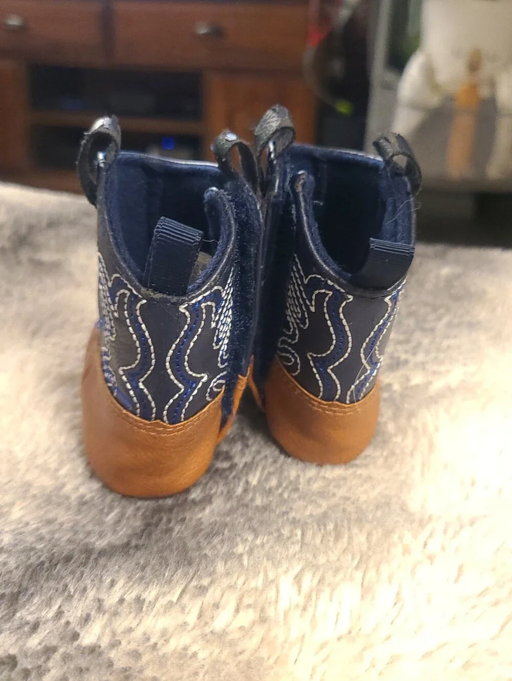 Baby/Infant Navy and Brown Cowboy Booties - Soft Pull-On Kids Boots